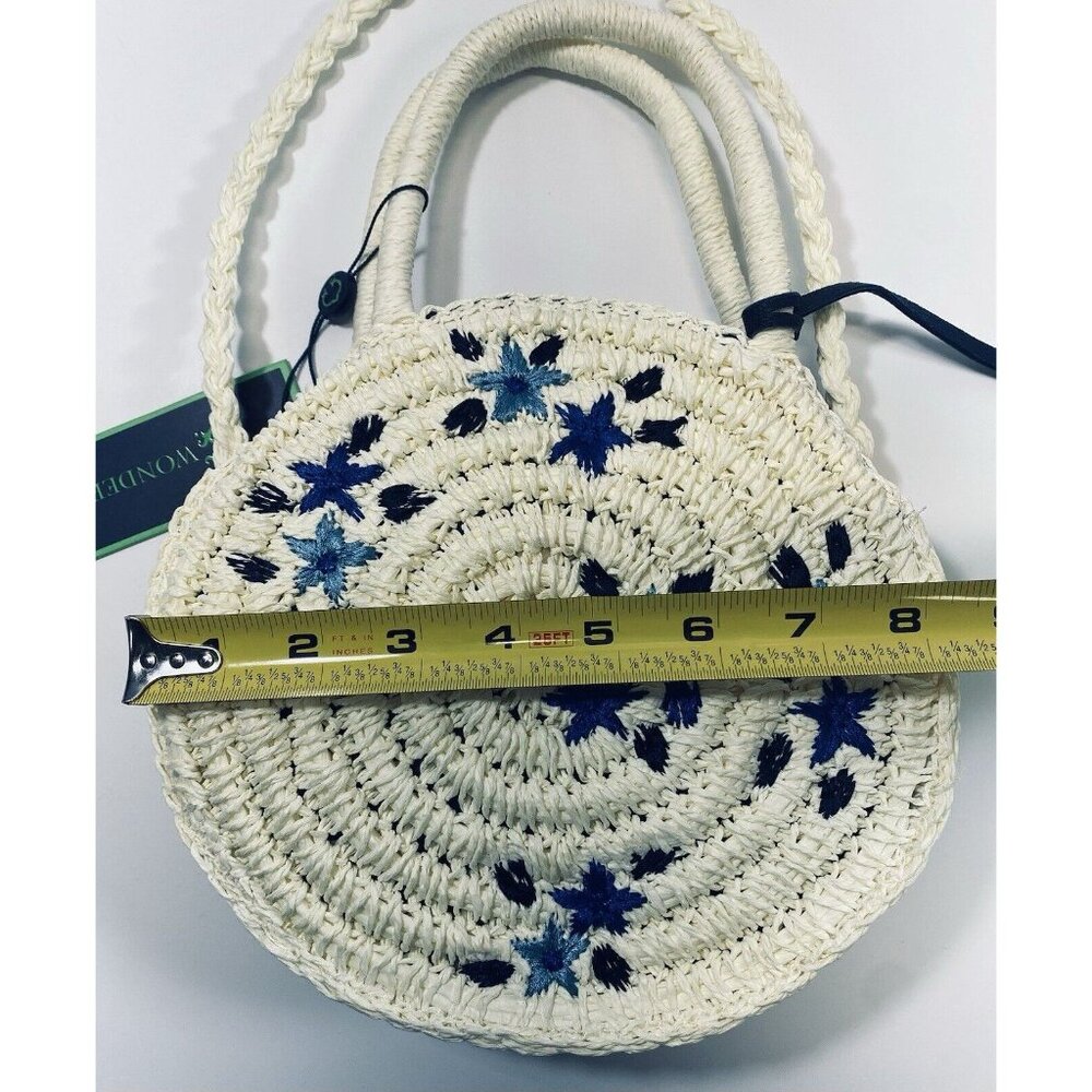 NWT Wonder Small Natural Woven Straw Round Crossbody Shoulder Bag Purse - Picture 5 of 9